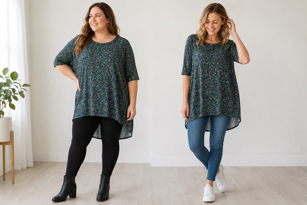 LuLaRoe Irma Tunic Top M Blue Green Floral High Low Stretch NWT